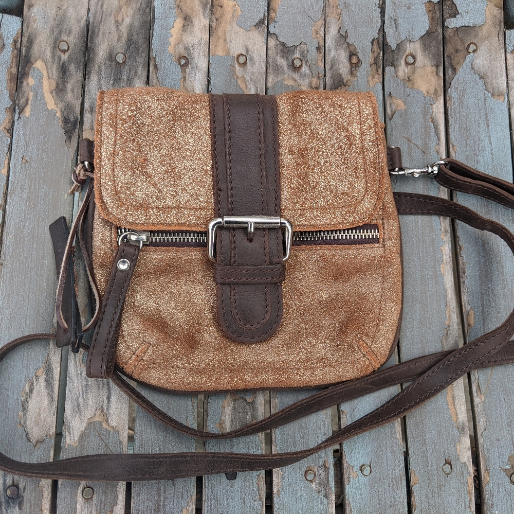 NWOT Women's Tano Gold & Brown Leather Crossbody